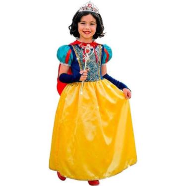 Imagem de Fantasia Branca de Neve Infantil Luxo pra Menina Com Capa Luvas Tiara 