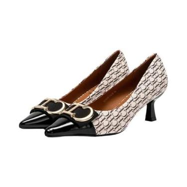 Imagem de Sapatos Femininos Clássicos Com Estampa De Letras, Salto Alto, Versáte