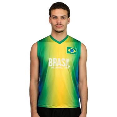 Imagem de Camisa de Vôlei Brasil Verde e Amarela Masculina-Masculino