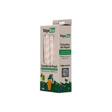 Imagem de Canudo De Papel Embalado Individual 19,5cm x 6mm Branco Com Listas Ver