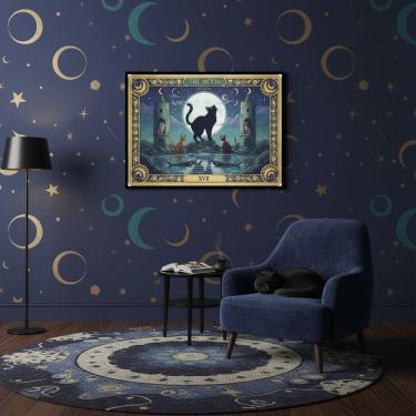 Imagem de Quadro Carta Tarot Gatos A Lua 70x50cm Mold Branca