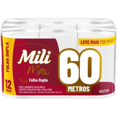 Imagem de Papel Higiênico MILI MAX Folha Dupla Pct c/12 Rolos 60mt, 12