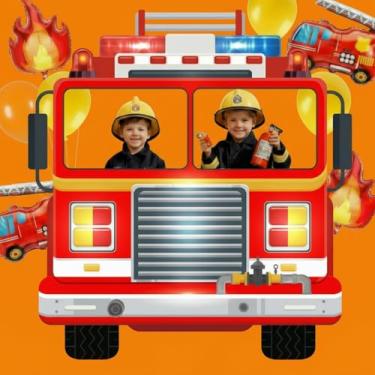 Imagem de Moukeren Banner de porta de caminhão de bombeiros bombeiro decoração de festa de aniversário adereços de foto banner de fundo de bombeiro 59 polegadas placa de fundo grande para aniversário chá de