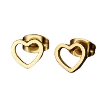 Imagem de Brincos Minimalistas De Aço Inoxidável Em Forma De Coração E Estrela P