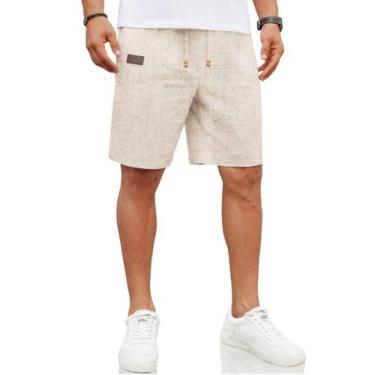 Imagem de Shorts masculinos COOFANDY, frente plana, linho, cintura elástica, cáq