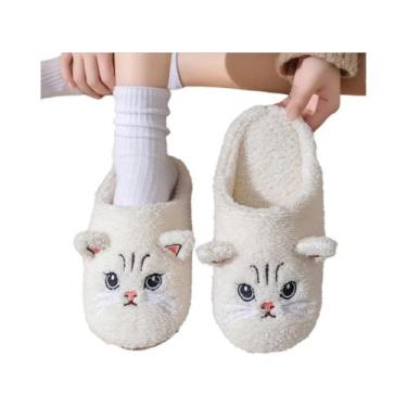 Imagem de Pantufas De Pelúcia De Gato Fofas Para Mulheres, Antiderrapantes, Com 