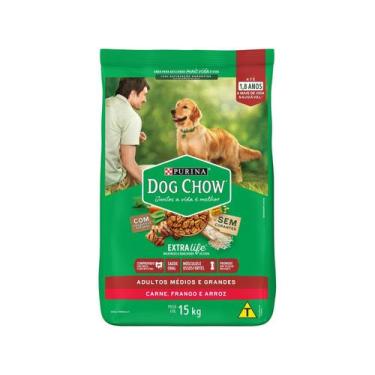 Imagem de Ração Seca Cães Adultos Frango e Arroz 15kg Dog Chow, Carne, Frango e 