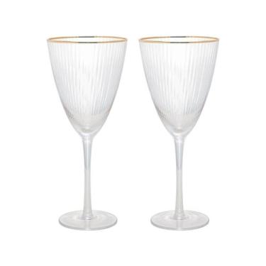 Imagem de Taça de Vidro Wolff Para Vinho 400 ml Borda Dourada Lines 2 Peças
