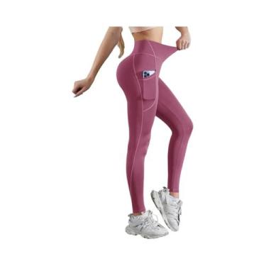 Imagem de Leggings De Cintura Alta Em Cor Sólida Para Mulheres Com Bolsos Latera