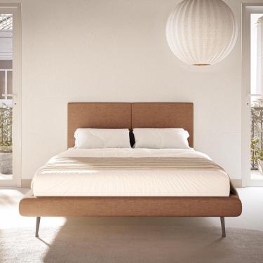 Imagem de Cama Amsterdã Queen Com Cabeceira Madeira Eucalipto Linho Cor Linho Telha TB Ecommerce