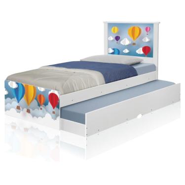 Imagem de Bicama Juvenil Barcelona Balões Solteiro com 2 Colchões Espuma D20 MDF MDP Branco Casah