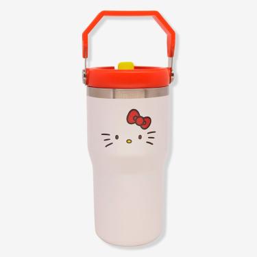 Imagem de Copo Tumbler Hanger Hello Kitty para Bebidas em Aço Inoxidável com Parede Dupla, Canudo e Alça Rosa Zonacriativa