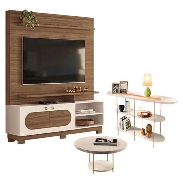 Imagem de Estante Home Theater Axis Castanho Off White Com Mesa De Centro Sky E Aparador Infinity...