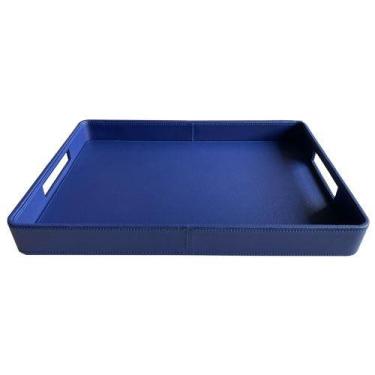 Imagem de Bandeja retangular Piazza MDF e PU 46x32,5x5cm azul -L Hermitage, 3 me
