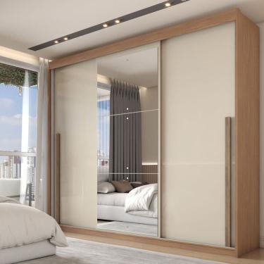 Imagem de Guarda-Roupa Casal Arcadia 3 Portas 6 Gavetas com Espelho Cinamomo/Off White - Panorama Móveis