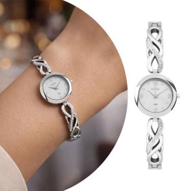 Imagem de Relógio Feminino Prata com Caixa e Pulseira de Aço Inoxidável à Prova 