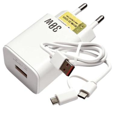 Imagem de Carregador Turbo Carga Rápida 5v3.1A 30w TypeC MicroUSB Branco LE296V 
