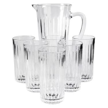 Imagem de Jogo de Jarra 1L e 6 Copos 320ml de Vidro Frisada Essential Mark Blank