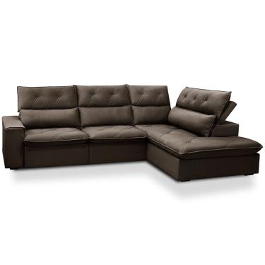 Imagem de Sofá 3 Lugares Retrátil Reclinável Chaise Direito 258cm Bergen F04 Veludo Marrom Escuro...