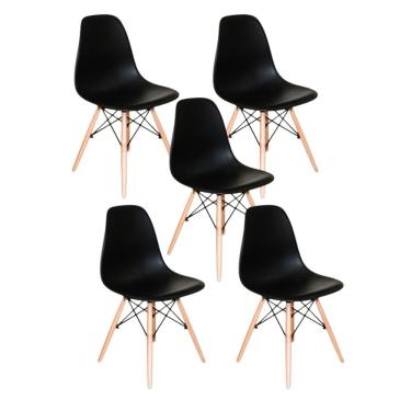 Imagem de Kit 5 Cadeiras Charles Eames Eiffel Cozinha Base Madeira Dkr Pretas