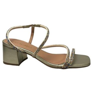 Imagem de Sandália Via Scarpa Tira Strass Salto Bloco, Ouro, 38