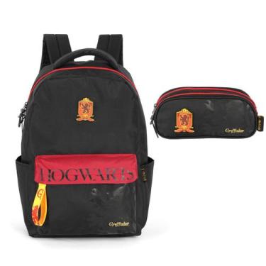 Imagem de Kit Escolar Mochila Costas Juvenil + Estojo Duplo Harry Potter - luxce