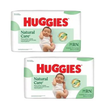 Imagem de Fralda huggies natural care RN recém nascido kit com 2 pacotes de 34 u