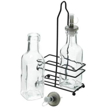 Imagem de Galheteiro Porta Azeite Vinagre Vidro Inox 2 Peças Suporte Lyor em Vid