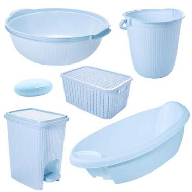 Imagem de Kit banheira do bebê trama plasutil banheira saboneteira bacia balde e