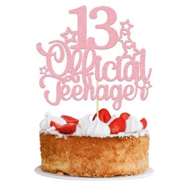 Imagem de Topo de bolo Ephlyn 13 Anos Oficial Teenager Rosa com Brilho