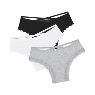 Imagem de Conjunto De Calcinhas De Algodão Com Renda De Cintura Baixa Para Mulhe