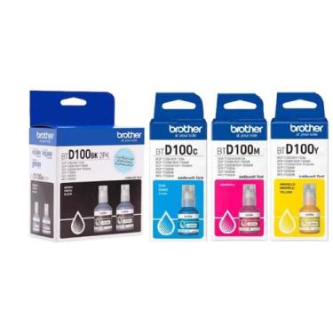 Imagem de kit com 5 refil de tinta brother d100 original (2 pretos de 108 ml e 1