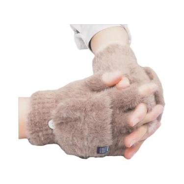 Imagem de Luvas Femininas De Inverno Sem Dedos Em Pelúcia, Macias, Quentes E Gro