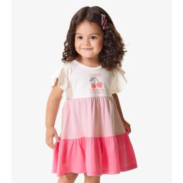 Imagem de Vestido Infantil Meia Malha Com Estampa Rovi Kids Rosa, 10, Rosa