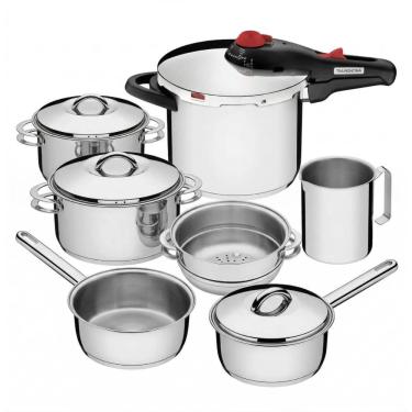 Imagem de Kit Jogo de Panelas Solar KIT765510200 Caçarola Aço Inox Indução Fundo Triplo 7 Peças Tramontina