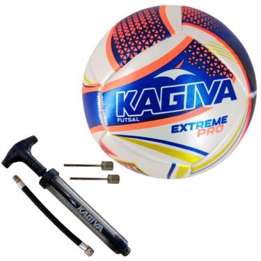 Imagem de Kit Bola de Futsal F5 Extreme Pro Liga Oficial com Bomba Dupla Ação Laranja e Preto Kagiva