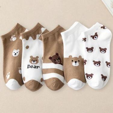 Imagem de Meias Femininas Com Estampa De Desenho Animado, 5 Pares, Respiráveis, 