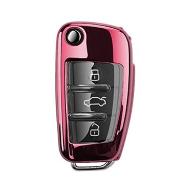 Imagem de WSWJDW TPU Car Key Case Cover Keychain Ring Key Bag, apto para Audi C5 C6 R8 A1 A3 Q3 A4 A5 Q5 Q7 A6 S6 A7 B6 B7 B8 8P 8V 8L TT RS RS3 S3 Sline, rosa