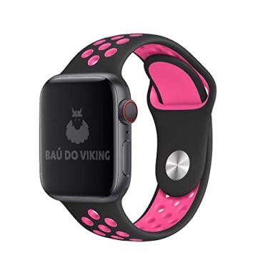 Imagem de Pulseira Silicone Furos, compatível com Apple Watch (Preto Rosa, 42/44/45 Grande)