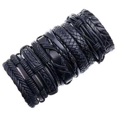 Imagem de Newmind Conjunto de 10 pulseiras trançadas pretas Punk Rock ajustável para irmãs e meninas, namoradas, meninos