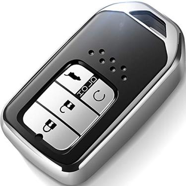 Imagem de Intermerge Honda Key Fob, capa de TPU macio para Civic Accord CR-V HR-V Fit Odyssey JED Crosstour Crider Smart Key Cover (prata)