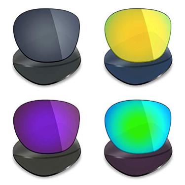 Imagem de 4 pares de lentes polarizadas de substituição da Mryok para óculos de sol Oakley Garage Rock – Preto IR/24K ouro/roxo plasma/verde esmeralda