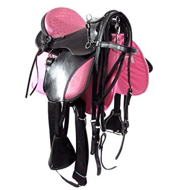Imagem de Sela Australiana De Arco Preta e Rosa Infantil Luxo 12 Polegadas + Acessórios