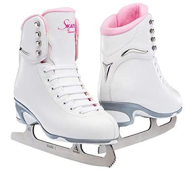 Imagem de Patins de gelo Jackson Ultima feminino/feminino/feminino/pequeno/finesse 180 cano alto com cadarço, suporte médio, softskate, White/Pink, 6 Women's