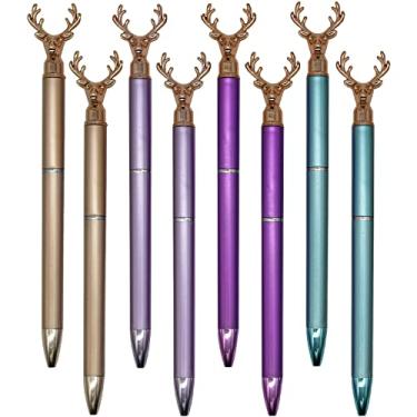 Imagem de Maydahui 24 canetas esferográficas em forma de cabeça de veado exclusivas canetas de Natal fofas animais pretas design de tinta geL para festa de Natal escola