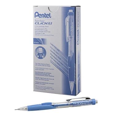 Imagem de Pentel Lapiseira com clique torcido e apagável, (0,7 mm), corpo transparente, cabo azul celeste, pacote com 12 (PD277TS)