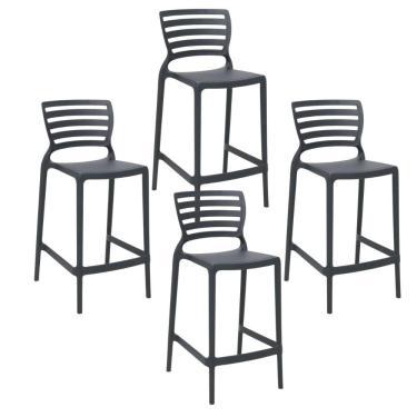 Imagem de Kit 4 Cadeiras Alta Cozinha Balcão Sofia Summa em PP e PRFV Grafite Tramontina