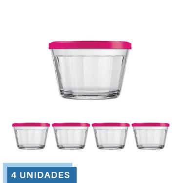 Imagem de 4 Tigela Vidro Americano Tampa Plastica Sortida 150ml Nadir