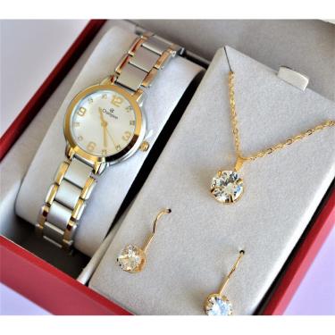 Imagem de Relogio Champion Feminino Pequeno Misto Cn28419c + Kit Semi Joia