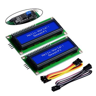 Imagem de GeeekPi Pacote com 2 módulos de tela LCD I2C 1602 16X2 caracteres serial azul módulo LCD para Raspberry Pi Arduino STM32 DIY Maker Project Nanopi BPI Tinker board Elétrica IoT Internet das Coisas